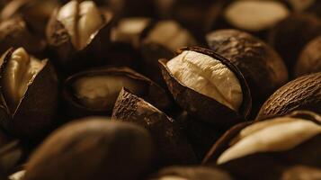 Close Up View of Cracked Shea Butter Nuts in Warm Light. photo