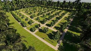 Lush Tropical Garden Paradise with Palm Trees and Pathways photo