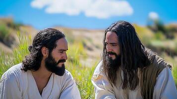 Two men sharing wisdom and guidance in nature. photo