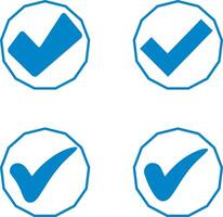 four blue check marks in circles on white background vector