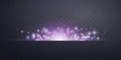 Purple horizontal lensflare. Light flash with rays or violet spotlight and bokeh. Glow flare light effect. illustration on dark background. vector