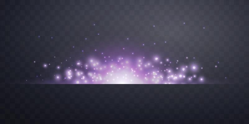 Purple horizontal lensflare. Light flash with rays or violet spotlight and bokeh. Glow flare light effect. illustration on dark background.