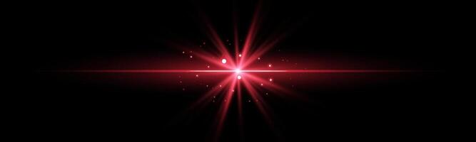 Red horizontal laser beam. Light lensflare. Red glow flare light effect. illustration on dark background. vector