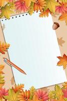 autumn vertical background layout with copy space on paper note and pen vector