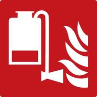 Portable foam fire extinguishing device sign. Red fire sign. Fire safety equipment sign. Foam extinguisher locations. Firefighting foam isolates the fire from oxygen and prevents re ignition. vector