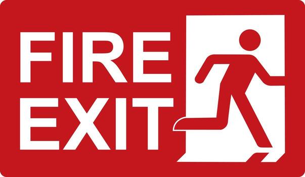 Fire exit sign. Red fire exit sign. Designations of the location of the emergency evacuation exit. Quick and safe exit from a building or facility in case of an emergency. Direction to a safe area. vector