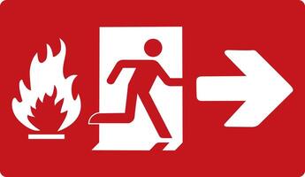 Fire exit on the right. Red sign. Evacuation exit. Designations of the location the emergency evacuation exit. Quick and safe exit from a building or object. Direction to a safe area in case of fire. vector