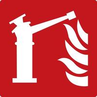 Fire monitor nozzle. Red sign. Fire fighting equipment sign. Designation of the location of a device for delivering large volumes of water or foam over long distances when extinguishing fires. vector