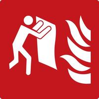 Fire blanket. Red fire sign. Fire equipment sign. Indication of the location of a fire blanket. Flame localization by blocking oxygen access. Extinguishing small fires. vector