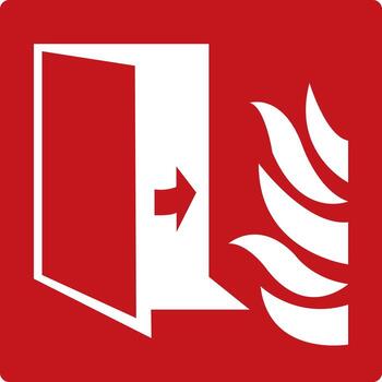 The sign shows where to go if a fire or smoke starts. Fire exit sign. Direction to a safe zone. Visible, understandable. Security system. Red sign. vector