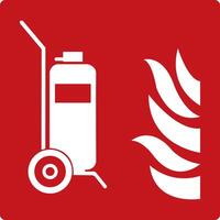 Mobile fire extinguisher. Red sign. Fire fighting equipment sign. Location of large sized wheeled fire extinguisher. Extinguishing large fires indoors or outdoors. vector
