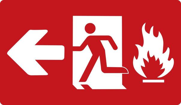 Fire exit on the left. Red sign. Evacuation exit. Designations of the location of the emergency evacuation exit. Quick and safe exit from a building or object. Direction to a safe zone. vector