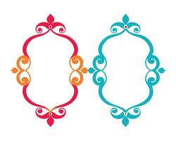 Decorative oval frames with floral elements in vibrant red orange and teal colors vector