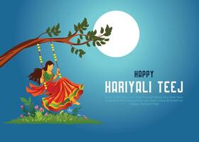 Woman swinging on tree during Hariyali Teej vector