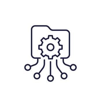 process data icon with file folder, line vector