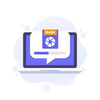 copy RAW files icon with a laptop and progress bar vector