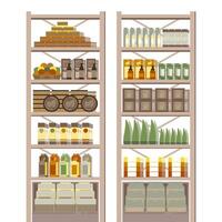 Cartoon Color Cosmetic Store Stands Set. vector