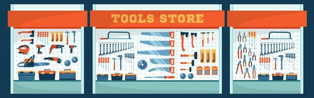 Cartoon Color Showcase Set of Tool Store. vector