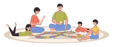 Cartoon Color Characters Family Together Playing Game Concept. vector