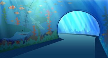 Cartoon Color Oceanarium Interior Inside Concept. vector