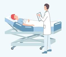 Cartoon Color Character Doctor is Visiting a Man Lying on Bed Concept. vector
