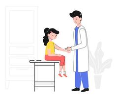 Cartoon Color Character Doctor and Girl Vaccination Concept. vector