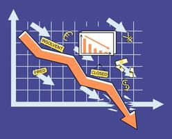 Cartoon Color Economic Decline Chart Crisis Concept vector