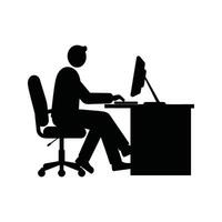 Silhouette of Person Working at Desk on Computer Office Worker Icon Business Person Employee at Work vector