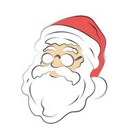 santa claus head with glasses illustration hand drawn with black lines isolated on white background. vector