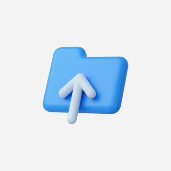 3D blue folder icon with an upload arrow, symbolizing data transfer. vector