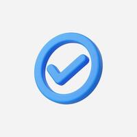 3D blue check mark icon representing approval and confirmation. vector