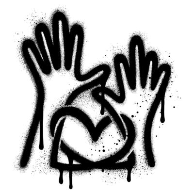 graffiti style hand and heart icon emoji sticker