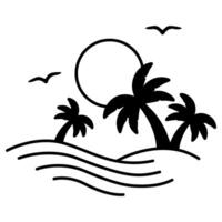Simple desert landscape with palm trees, sun and flying birds vector