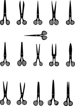 Collection of various grey scissor icons showcasing different styles and designs on a white background vector