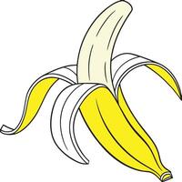 A simple cartoon illustration of a partially peeled yellow banana with its white peel strips spread open against a white background vector