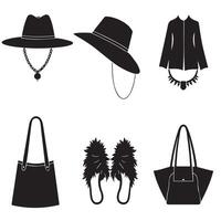 Stylish black accessories including hats bags a jacket and fuzzy slippers for fashionable outfits vector