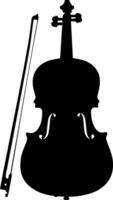 A stark black silhouette of a violin and its bow rests against a clean white background vector