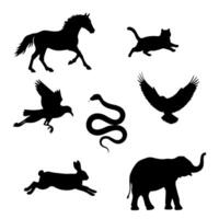 Silhouetted animals including a horse cat snake eagle rabbit and elephant vector