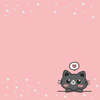 Kawaii cat peeking with heart on square pink background, Cute cat cartoon hand-drawn peeking, Concept for Memo paper note or Cute card vector