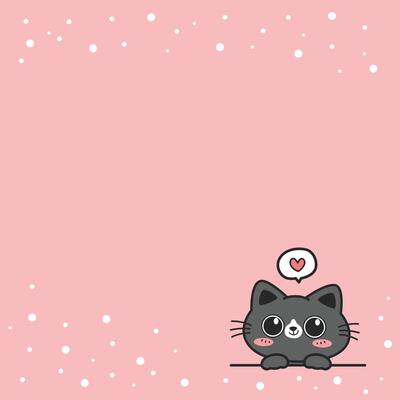 Kawaii cat peeking with heart on square pink background, Cute cat cartoon hand-drawn peeking, Concept for Memo paper note or Cute card