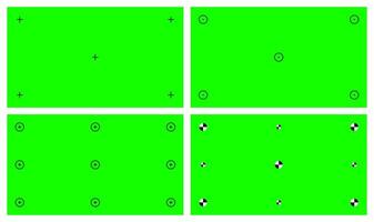 Chroma key, blank green background with motion tracking points. Visual effects compositing. Screen backdrop template. illustration. vector