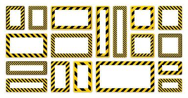 Various blank warning signs with diagonal lines. Red attention, danger or caution sign, construction site signage. Realistic notice signboard, warning banner, road shield. illustration vector
