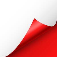 Red paper curl. Curled page corner with shadow. Blank sheet of paper. Colorful shiny foil. Design element for advertising and promotion. illustration. vector