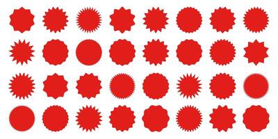 Red shopping labels collection. Sale or discount sticker. Special offer price tag. Supermarket promotional badge. sunburst icon. vector