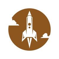 A rocket is flying through the sky in a brown circle vector