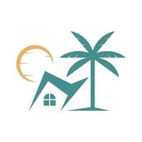 A house with palm trees and a sun vector