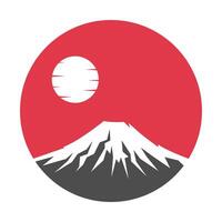 The sun is in the middle of a mountain with a red circle vector
