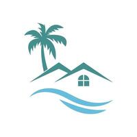 A house with palm trees and waves on a white background vector