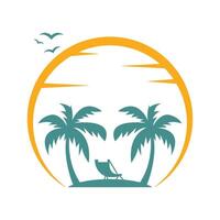 Palm trees and beach chair vector