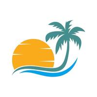 Tropical palm tree and sunset logo design vector